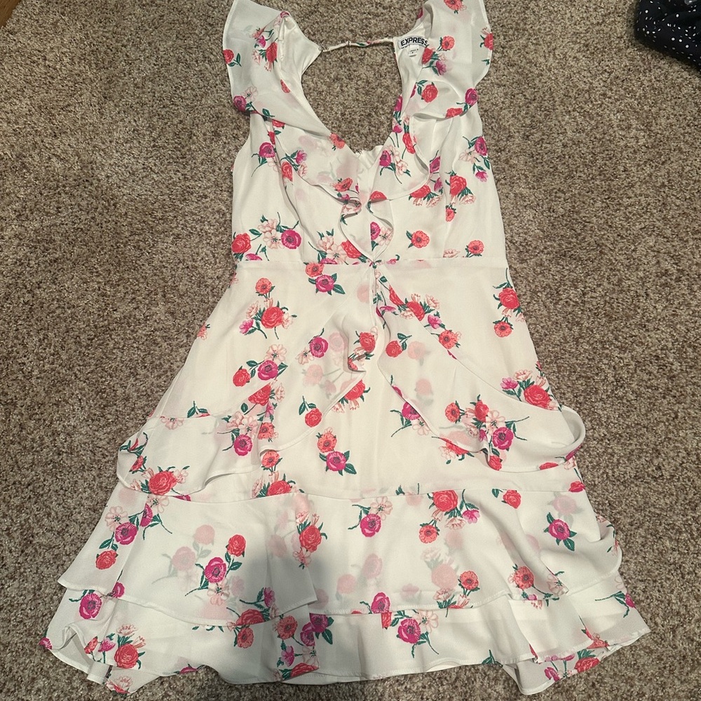Express White Dress with Pink Floral Design
